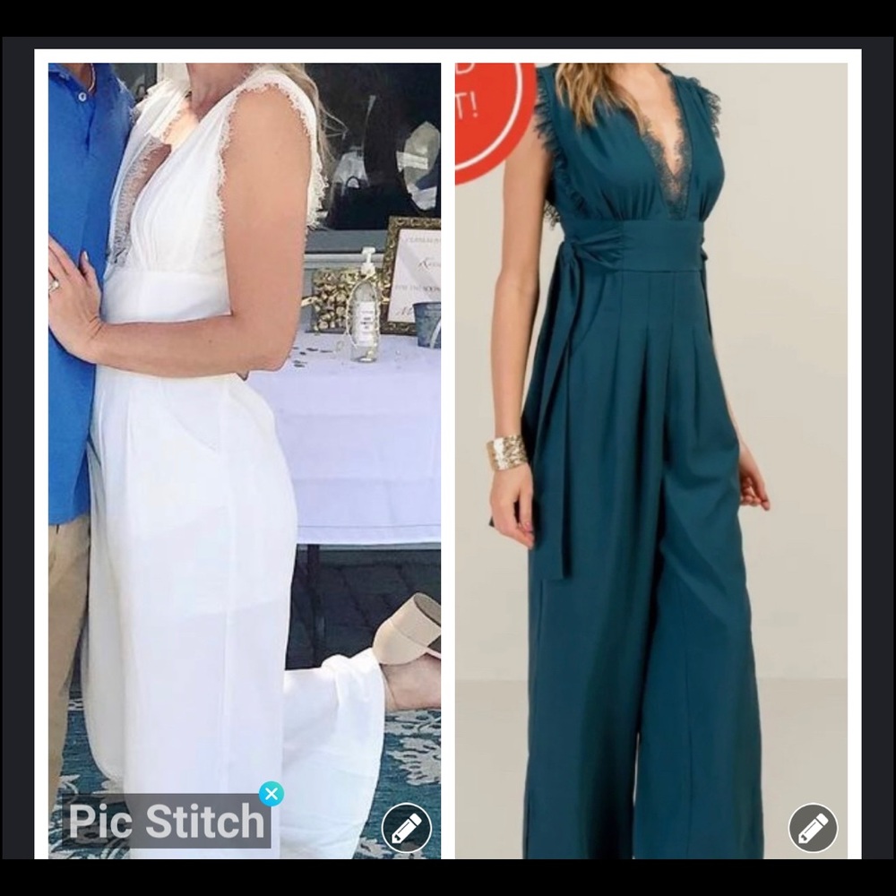 White Francesca's MIRA lace Neckline jumpsuit
